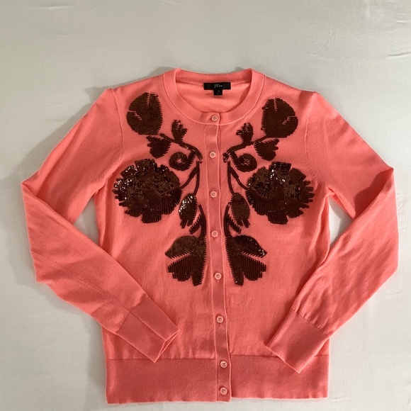 J.Crew Jackie Sequin Floral Embroidered Cardigan Coral Size S - Picture 4 of 11